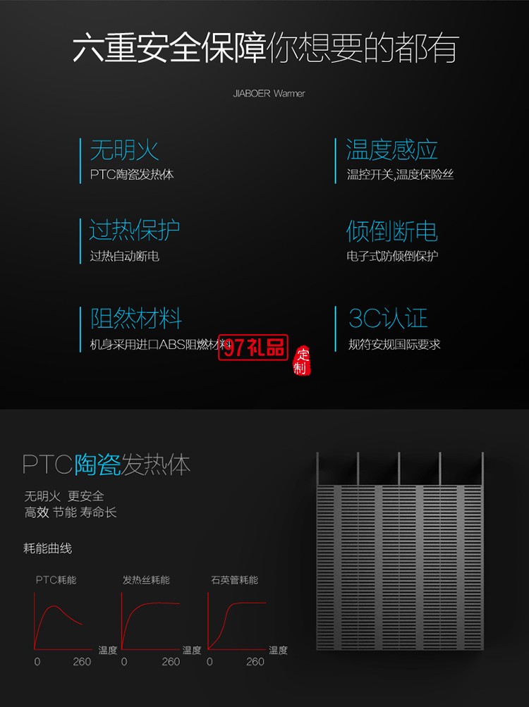 極客便攜式取暖器電暖器暖風機迷你電暖器定制LOGO公司廣告禮品