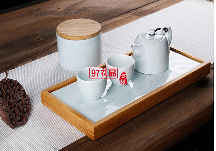 旅行茶具一壺兩杯茶具套裝 便攜茶具 竹制陶瓷茶盤(pán)套裝 可定制logo