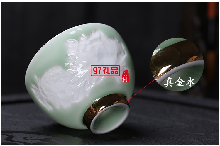 禮盒裝陶瓷功夫茶具 150ml茶碗品茗杯主人茶杯牡丹浮雕陶瓷杯