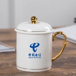 中秋國(guó)慶節(jié)禮品辦公會(huì)議杯帶蓋景德鎮(zhèn)陶瓷茶杯450ML明珠杯碟定制