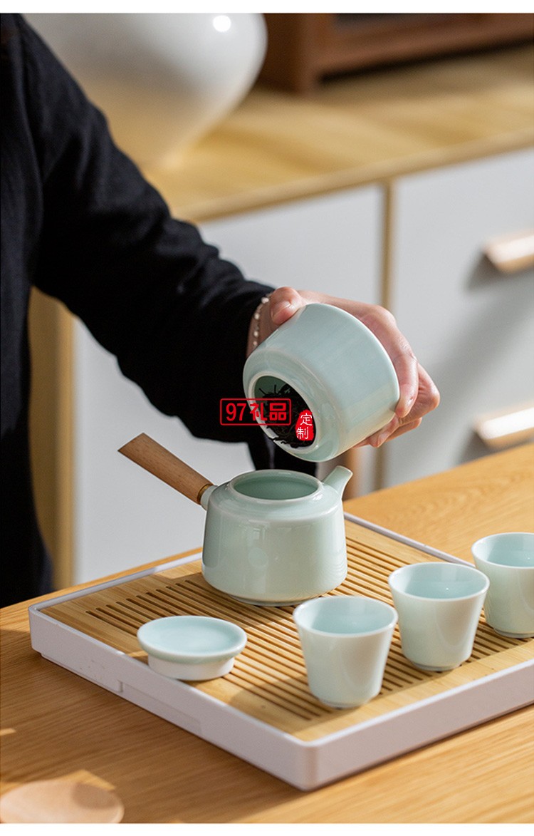 地產(chǎn)銀行禮品茶具套裝青瓷側(cè)把壺套裝保險(xiǎn)商務(wù)伴手禮品LOGO