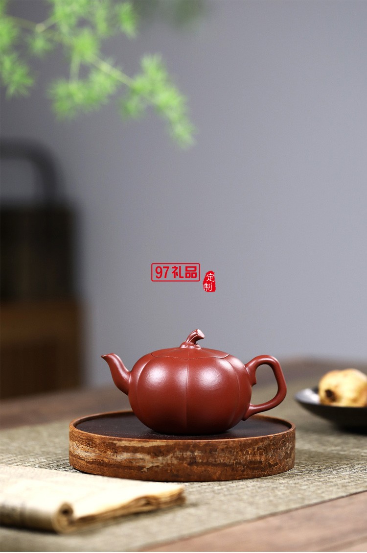 宜興紫砂壺 純手工原礦大紅袍南瓜壺 批發(fā)定制茶壺茶具