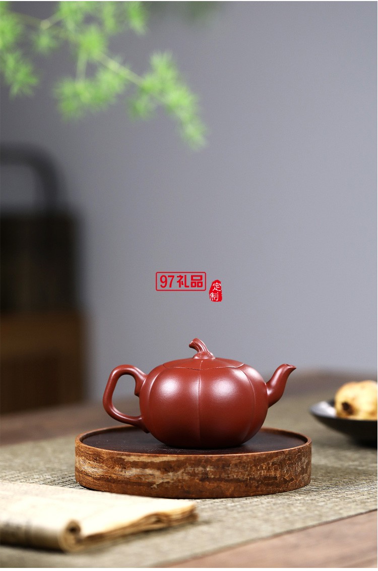 宜興紫砂壺 純手工原礦大紅袍南瓜壺 批發(fā)定制茶壺茶具