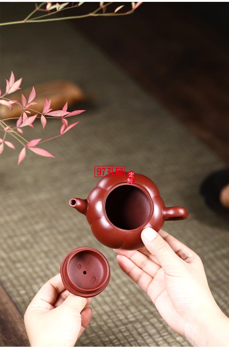 宜興紫砂壺 純手工原礦大紅袍南瓜壺 批發(fā)定制茶壺茶具