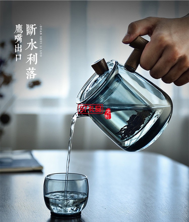 煙榭壺套裝 玻璃泡茶壺 茶水分離器耐高溫過濾木把側(cè)把壺