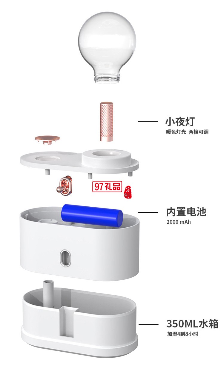 燈泡撥動(dòng)開(kāi)關(guān)酒精噴霧TYPE-C接口帶夜燈加濕器