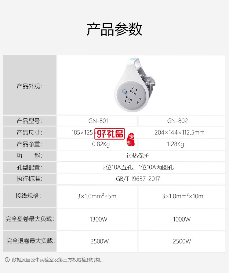 公牛接線盤卷盤插座插排5米總控工程專用GN-801定制公司廣告禮品