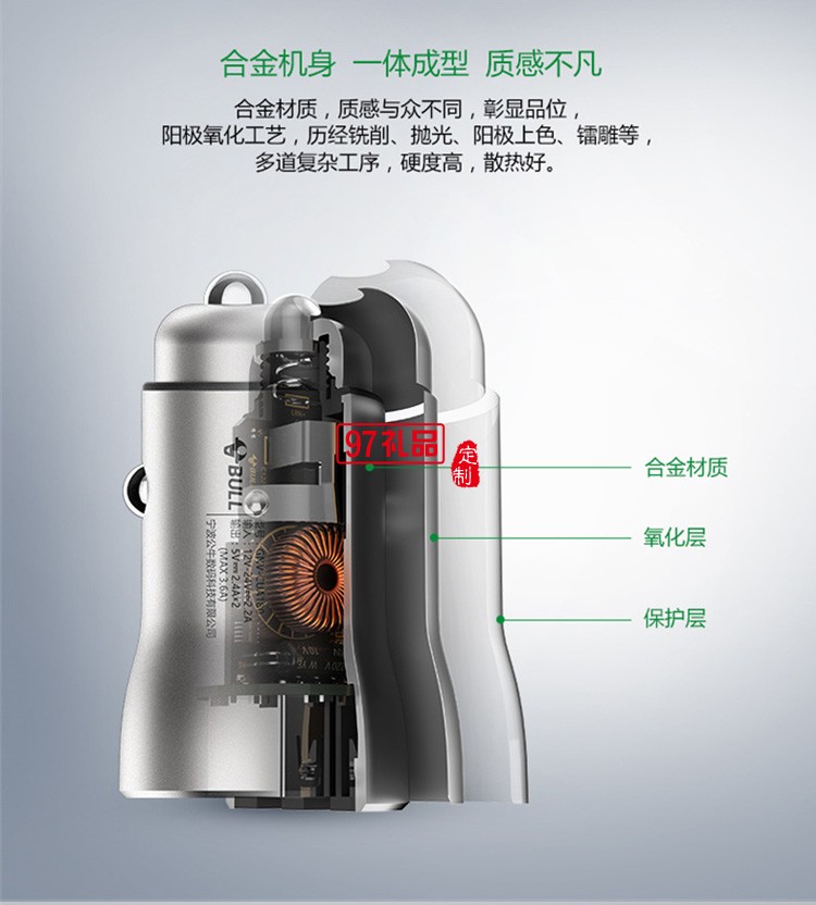 公牛車(chē)載充電器智能分流汽車(chē)充電轉(zhuǎn)換插頭CUA180定制公司廣告禮品