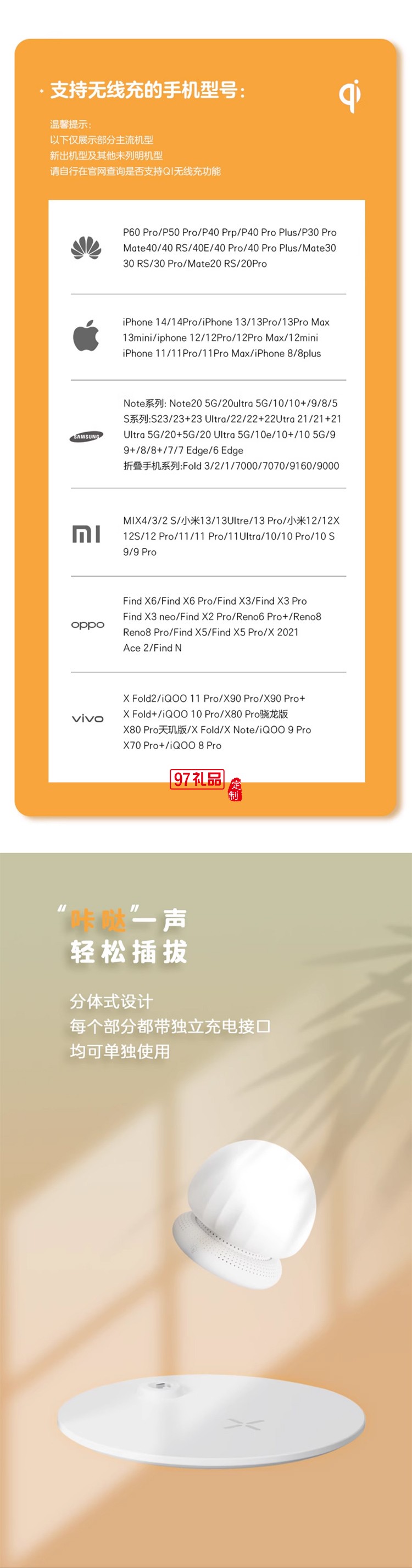藍(lán)牙音響無(wú)線充小夜燈分體式便攜戶外露營(yíng)燈
