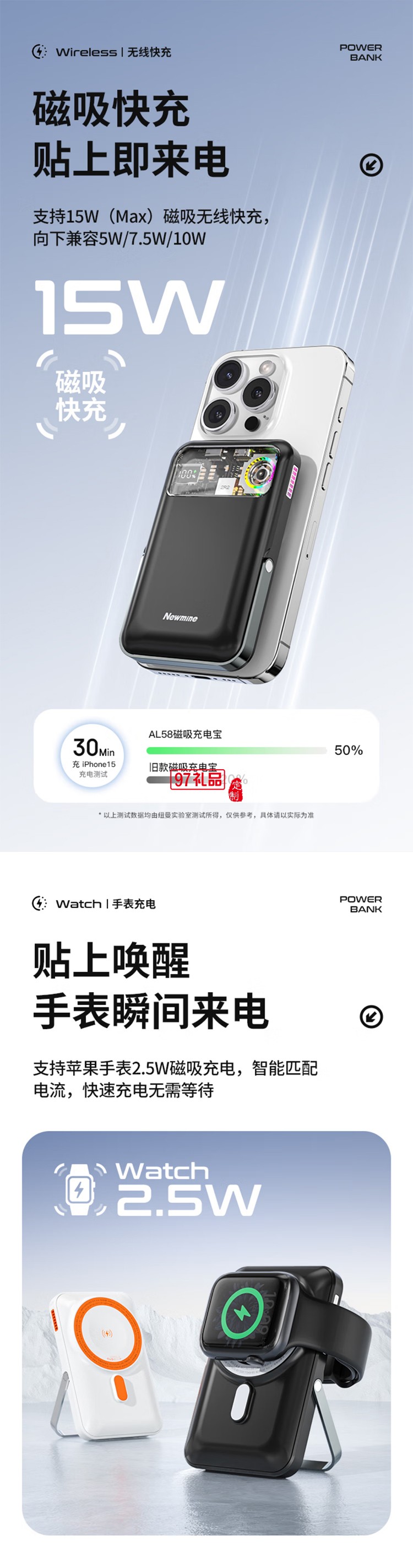 AL58 超薄磁吸充電寶10000毫安MagSafe無(wú)線快充PD20W